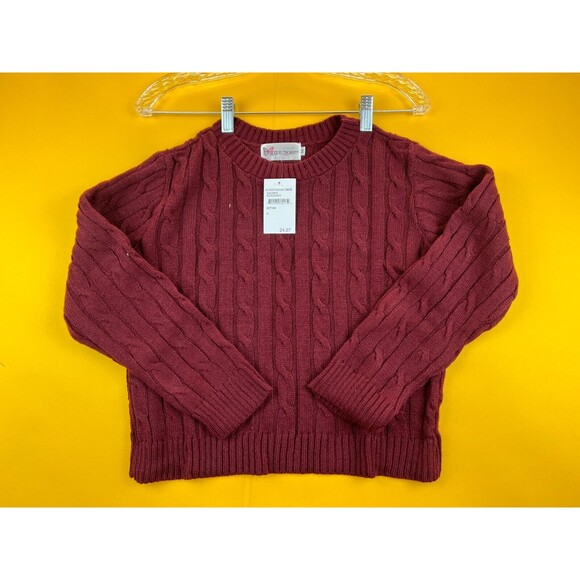 Cotton Emporium Cable Knit Sweater Burgundy Red Womens M Cropped Pullover NWT - Picture 1 of 8